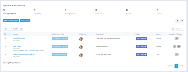 CRM appointment system